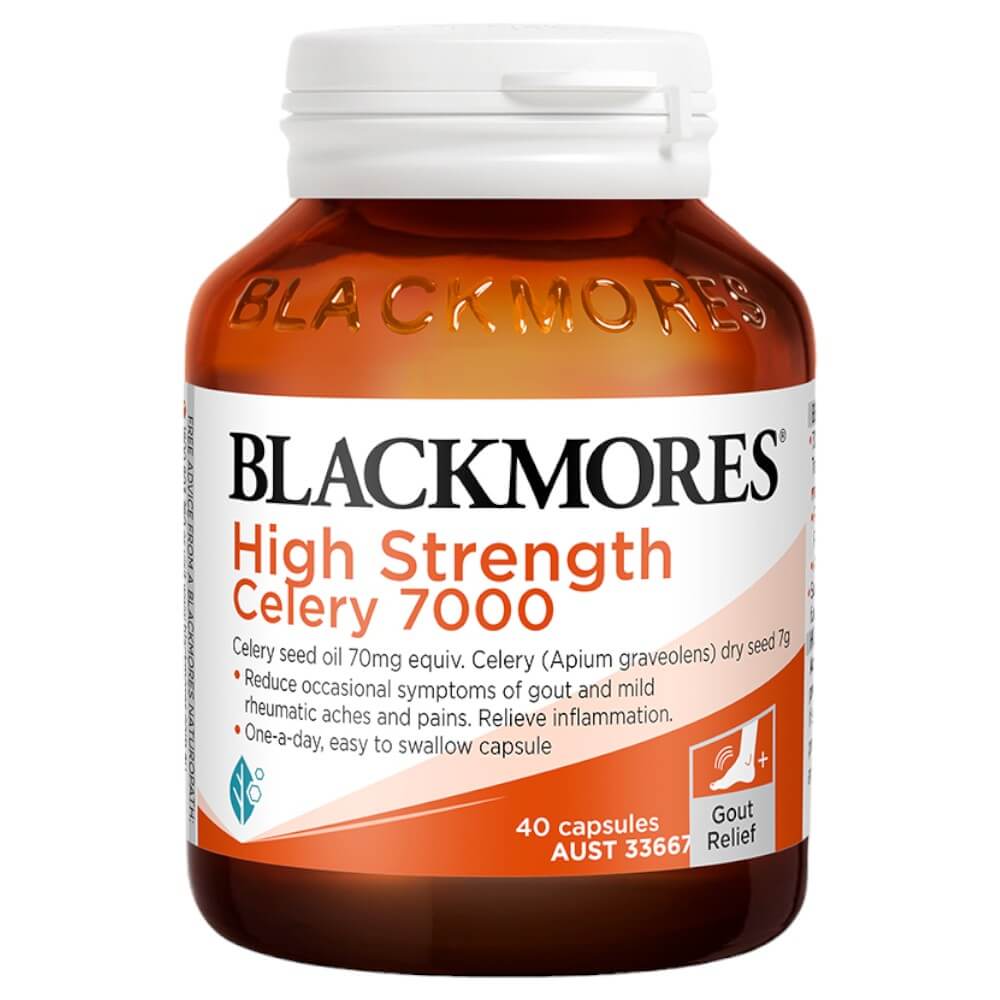 澳洲 Blackmores 高強度西芹籽 7000mg 40 粒膠囊，每日一粒，緩解偶發痛風症狀和輕微風濕性疼痛。