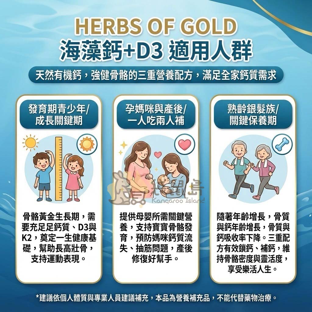 海藻鈣適用人群 青少年長高 孕婦產後補鈣 銀髮族骨質流失