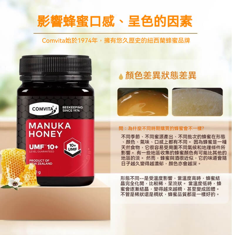 麥盧卡蜂蜜顏色與質地差異說明圖