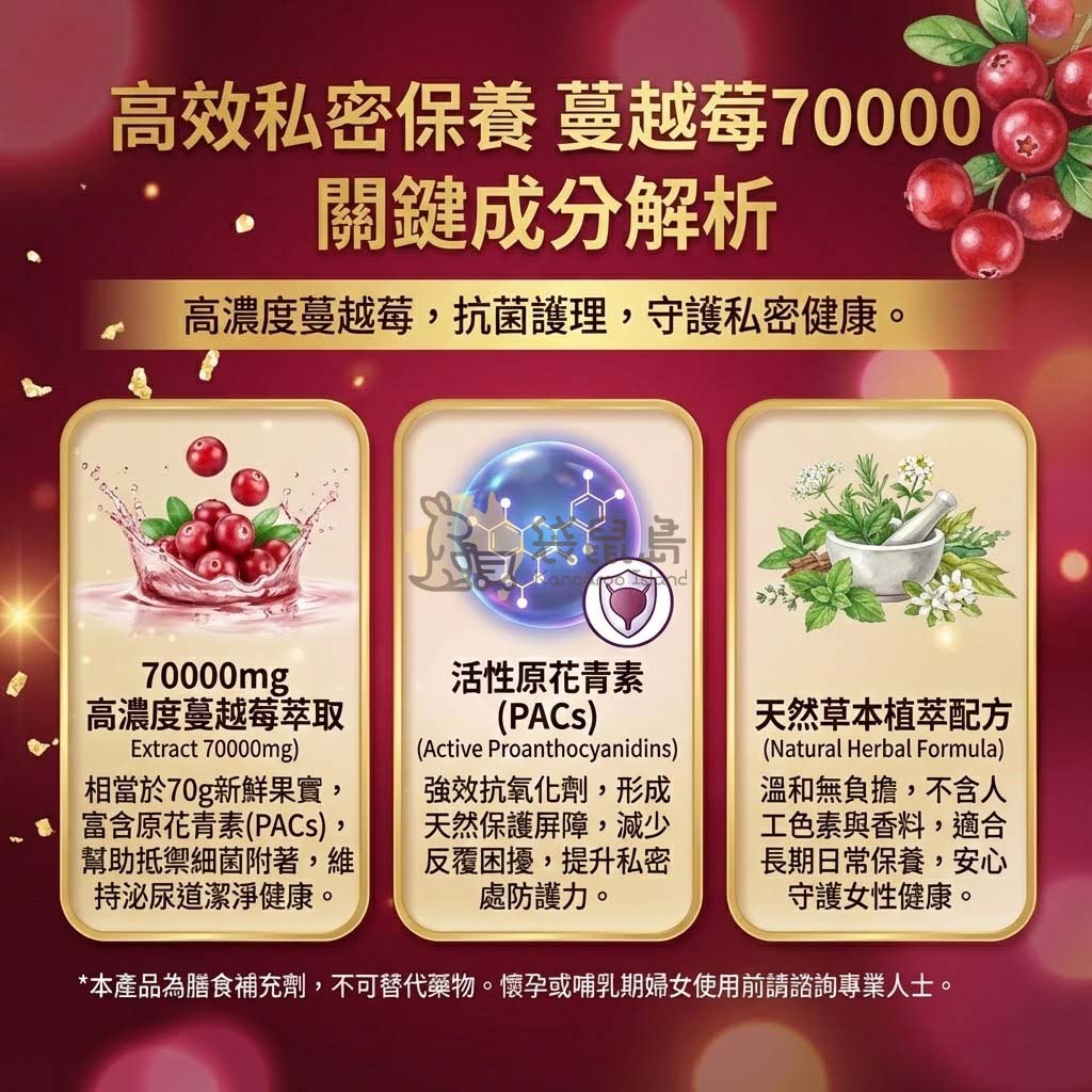 蔓越莓70000關鍵成分 70000mg高濃度萃取 活性原花青素PACs 抗菌護理