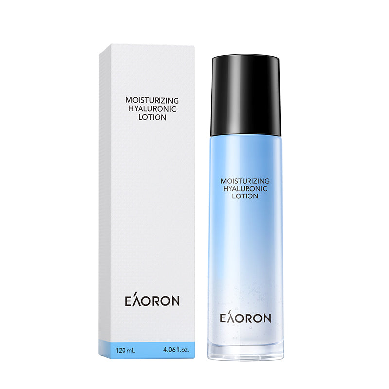Eaoron新版潤澤水光乳120ml，玻尿酸高效保濕乳液藍白瓶身設計