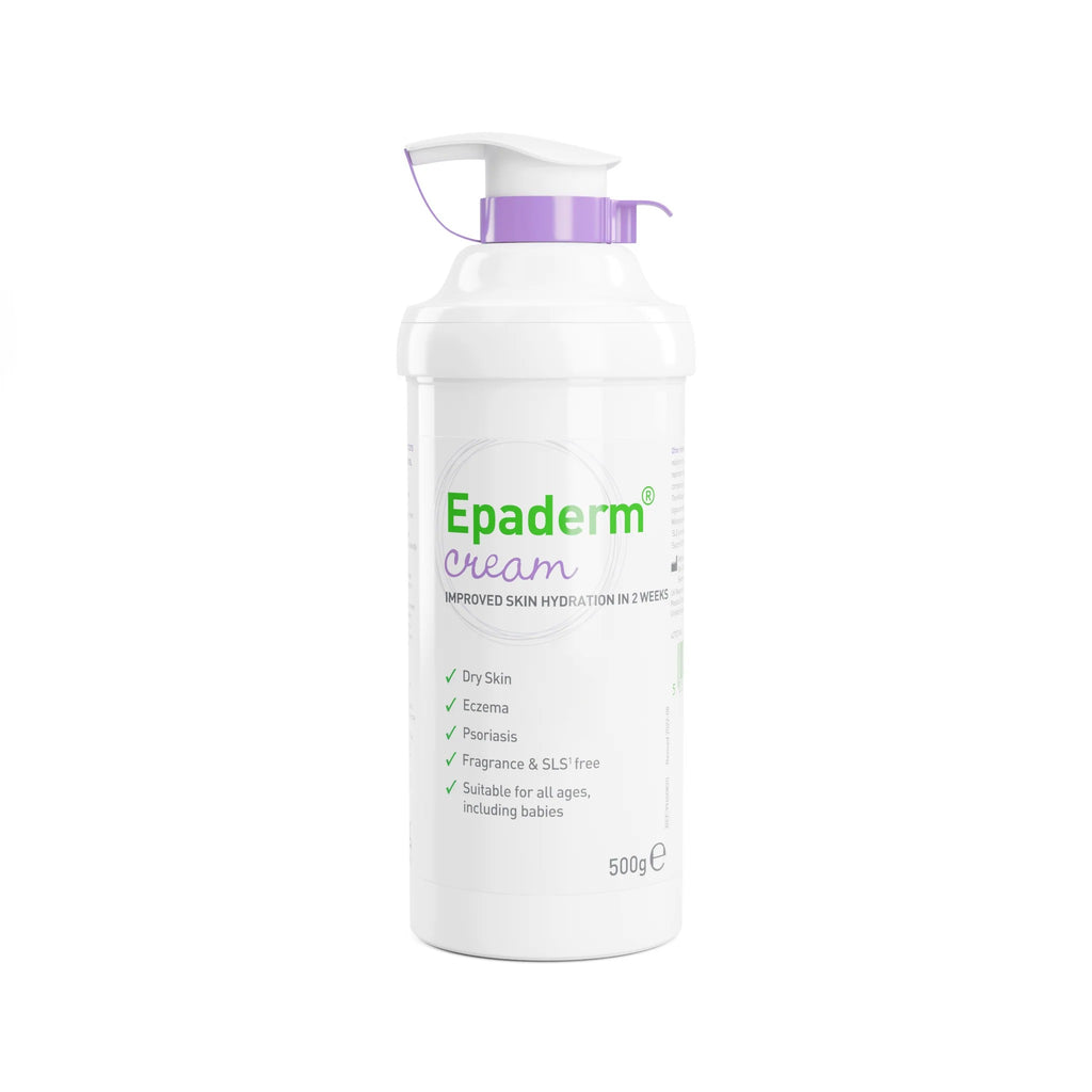 Epaderm二合一乳霜500g，適用乾燥肌膚、濕疹與牛皮癬，無香料及SLS，嬰兒亦可安心使用