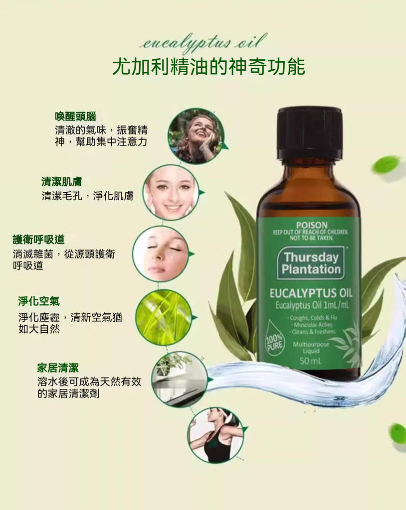 專業空間適用的尤加利精油圖示，空氣清新與環境殺菌雙效合一