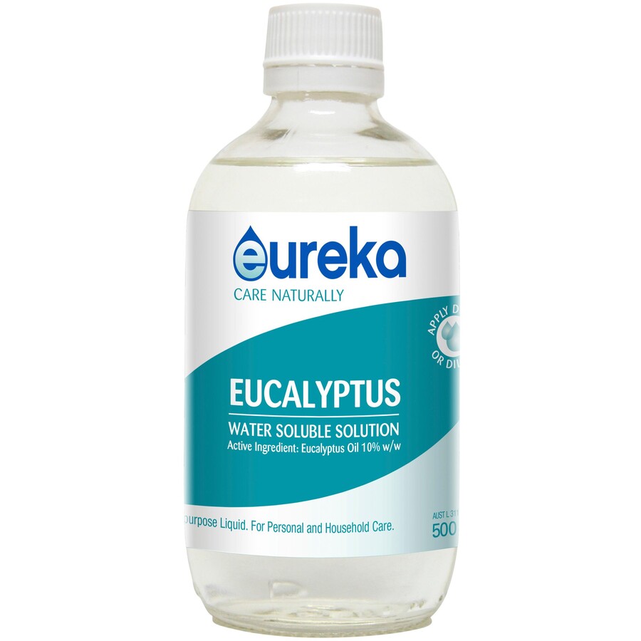 Eureka 水溶性尤加利精油 500ml 單瓶正面產品圖，澳洲原裝芳香清潔液