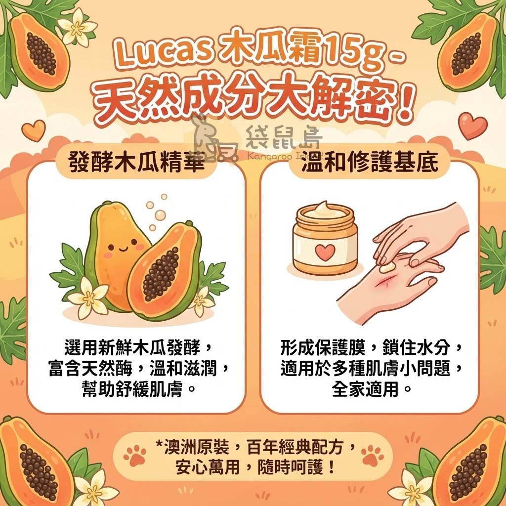 天然成分解析：選用新鮮發酵木瓜富含天然酶，形成保護膜鎖住水分，溫和修護肌膚基底。