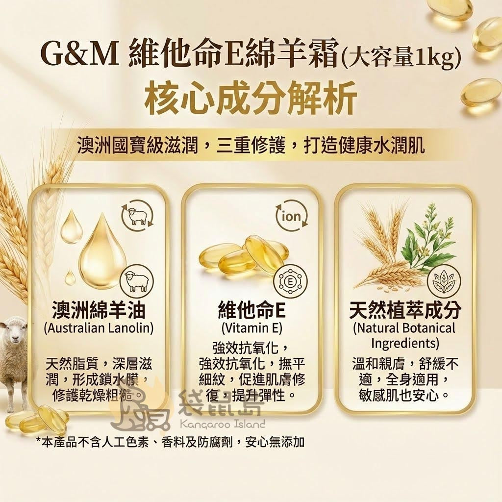 G&M 維他命E霜成分解析 - 澳洲綿羊油、維他命E抗氧化與天然植萃