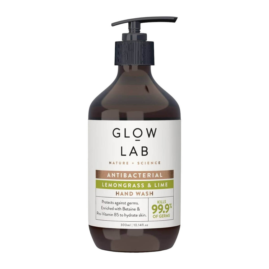 Glow Lab檸檬草與萊姆抗菌洗手乳300ml產品正面照，清新香氣與植物抗菌洗手選擇