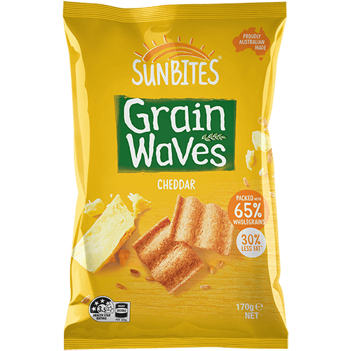 Sunbites Grain Waves 穀物波浪餅乾切達起司口味 170g 正面包裝圖