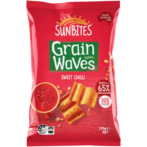 Sunbites Grain Waves 穀物波浪餅乾經典甜辣口味 170g 正面包裝圖
