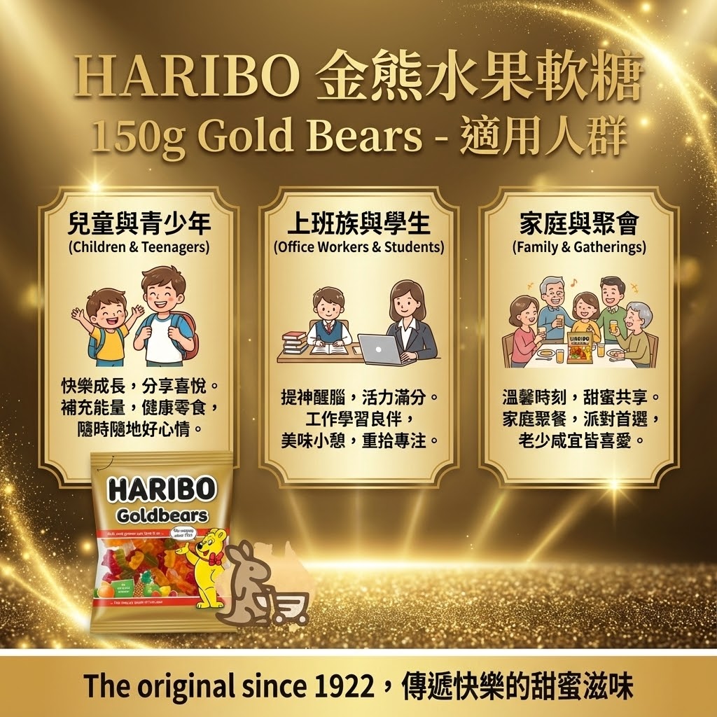 HARIBO 軟糖適用人群 - 兒童成長、上班族提神與家庭聚會