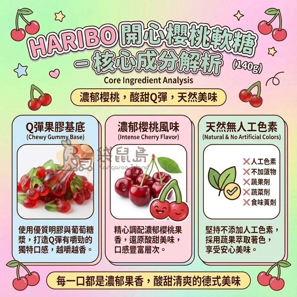 HARIBO Happy Cherries 核心成分解析 使用天然蔬果萃取無人工色素