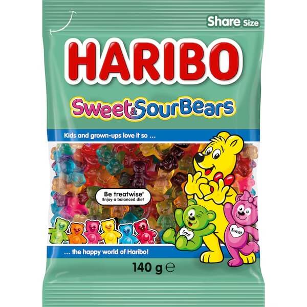 德國 HARIBO 情侶小熊軟糖 140g Sweet & Sour Bears 包裝 - 酸甜雙重奏牽手造型，情人節告白必備。