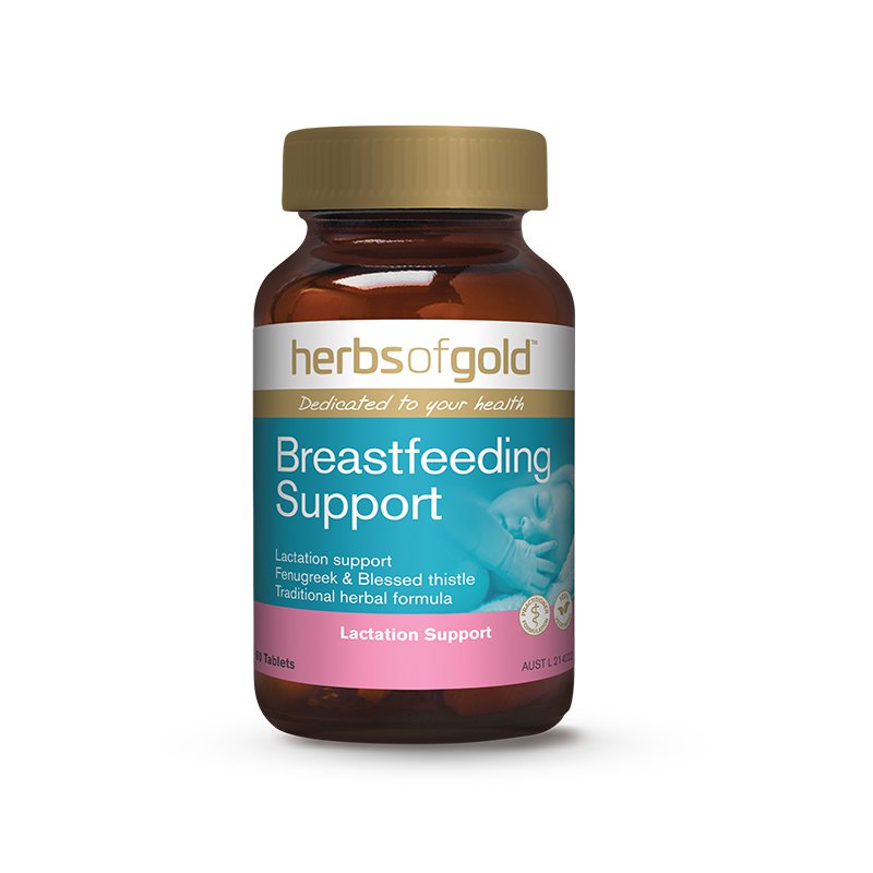 Herbs of Gold Breastfeeding Support 哺乳期草本配方瓶身，澳洲製造。