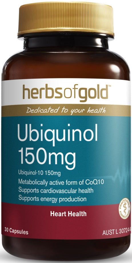 Herbs of Gold Ubiquinol 150mg 活性輔酶 Q10 瓶身包裝。