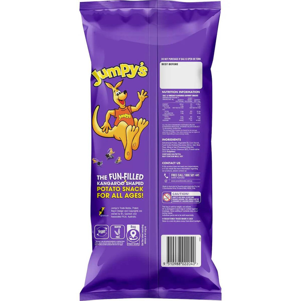Jumpys 鹹醋風味袋鼠造型洋芋脆餅 5包入 90g 背面成分與營養標示