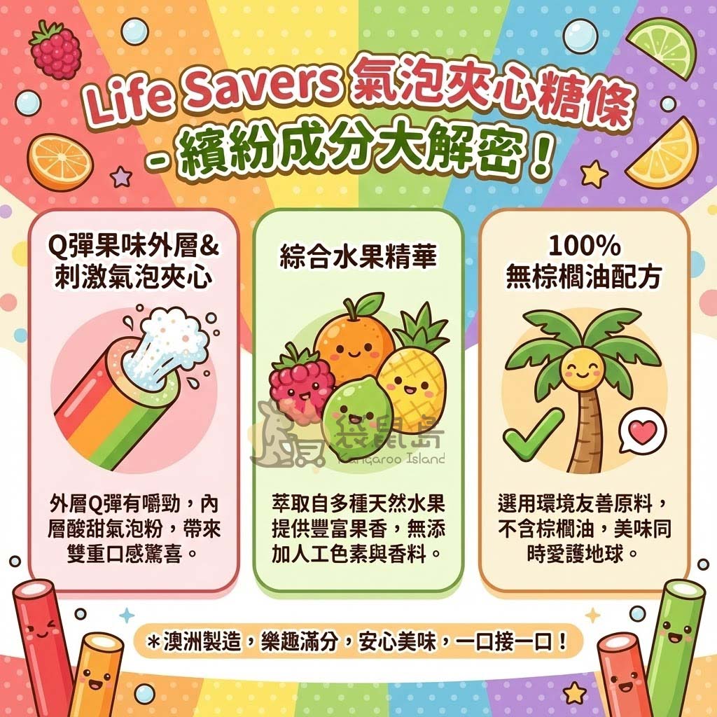 Life Savers 氣泡糖成分解密：Q彈果味外層、氣泡夾心、100%無棕櫚油
