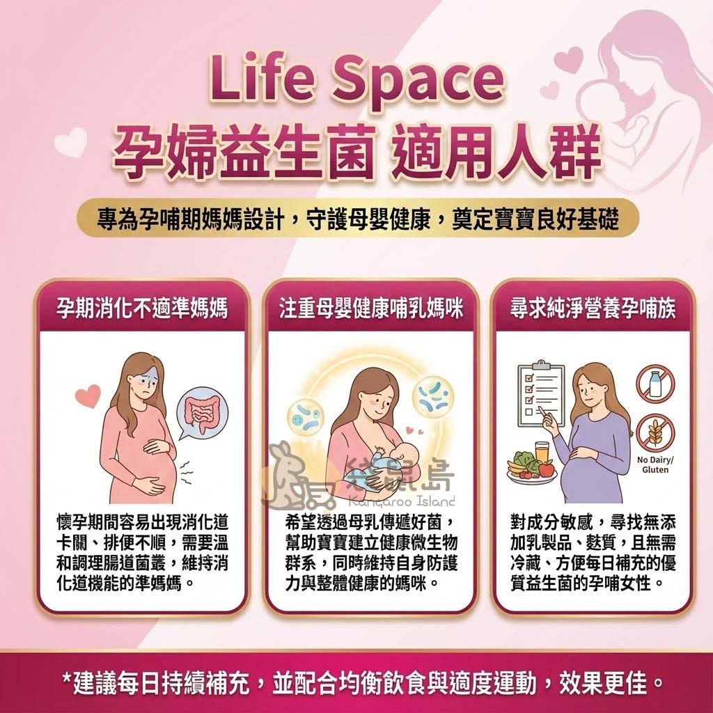 Life Space 孕婦益生菌適用人群：緩解孕期消化不適、建立母嬰健康菌叢