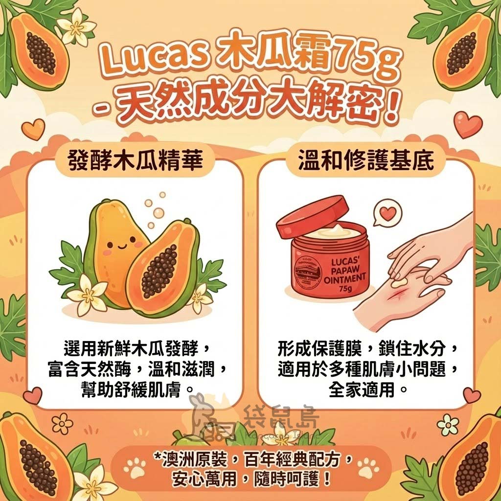 Lucas 木瓜霜天然成分解密，選用新鮮發酵木瓜精華富含天然酶