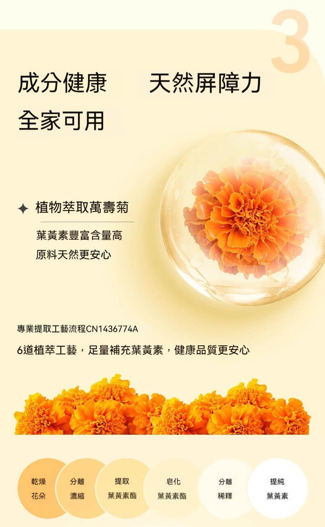Unichi護眼軟糖萃取萬壽菊，天然來源葉黃素與高純淨配方