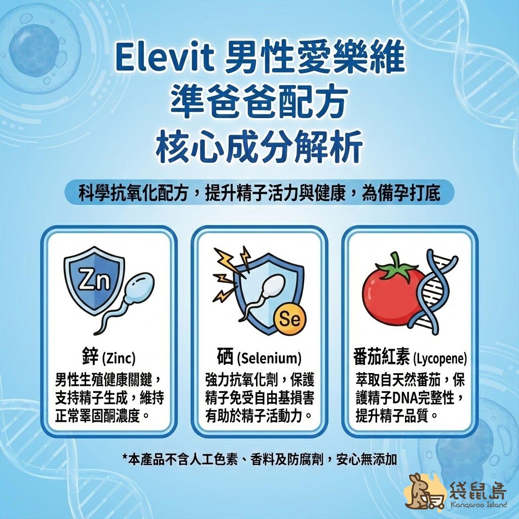 Menevit 關鍵成分解析：鋅支持精子生成、硒強力抗氧化、番茄紅素保護精子DNA