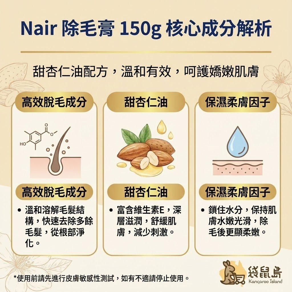 Nair 核心成分解析 - 甜杏仁油與保濕柔膚因子功效