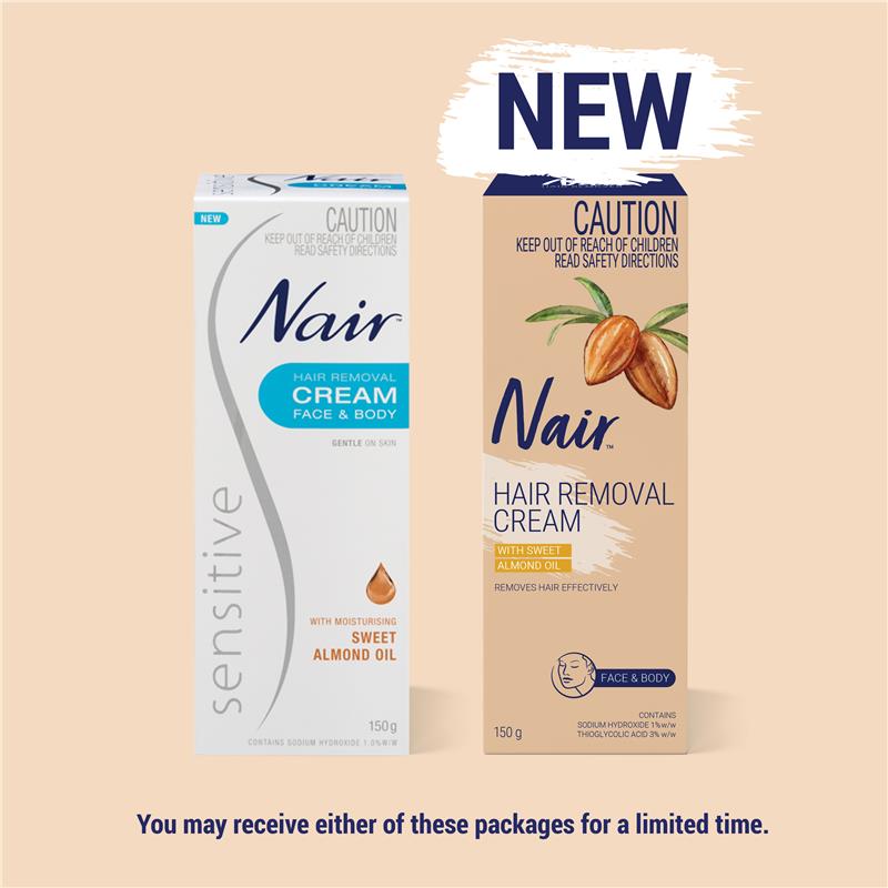 Nair除毛膏新舊包裝版本對照，功能與成分相同