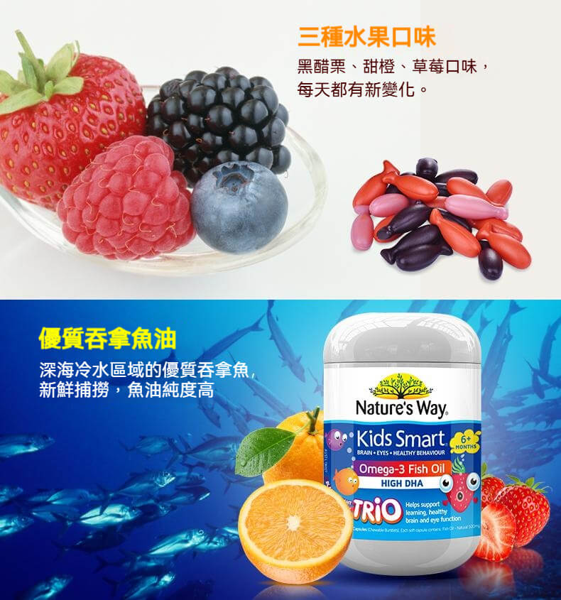 黑醋栗草莓甜橙搭配小魚造型軟膠囊