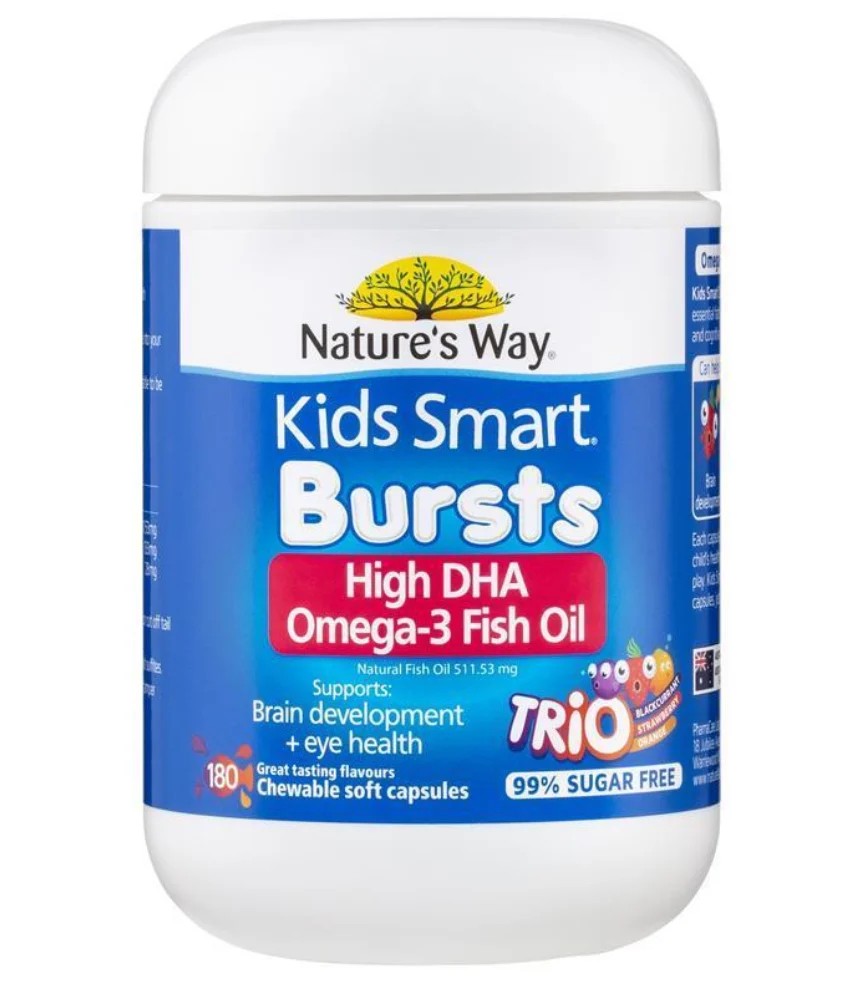 Nature's Way 佳思敏兒童三色魚油 180粒，高含量DHA爆漿軟膠囊，無糖配方(黑醋栗/草莓/柳橙味)。