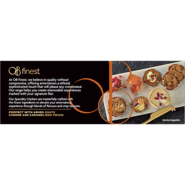 OB Finest 杏桃夏威夷豆餅乾搭配起司與蜜桃的擺盤建議圖
