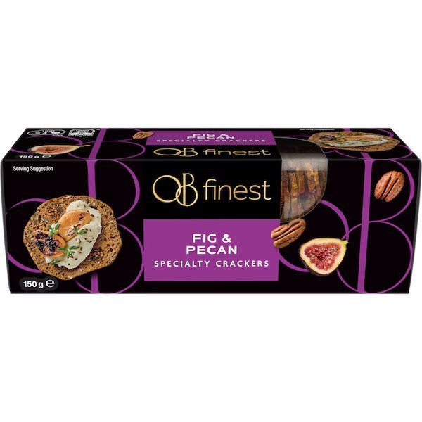 澳洲 OB Finest 無花果胡桃風味餅乾 150g 包裝 - 專為起司盤設計的頂級薄脆餅乾。