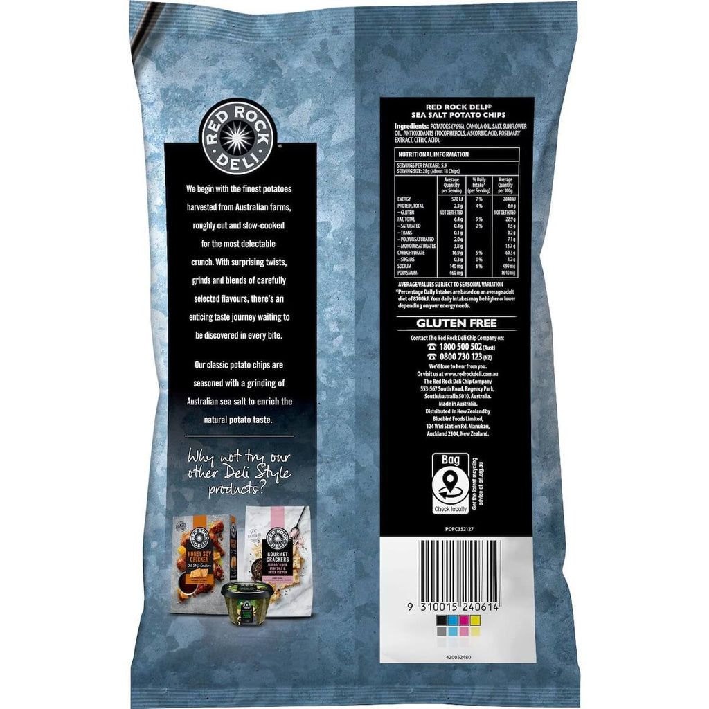 Red Rock Deli 澳洲海鹽洋芋片背面營養與成分標示