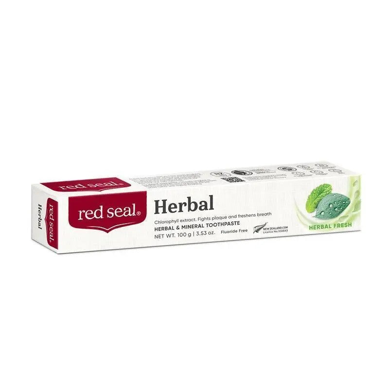 Red Seal 草本牙膏盒裝外觀，含葉綠素提取物與草本精華