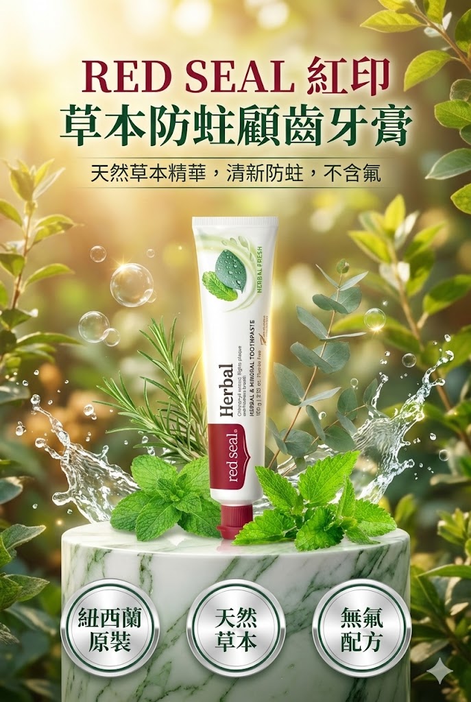RED SEAL 紅印草本防蛀護齒牙膏，天然草本精華，清新防蛀，無氟配方，紐西蘭原裝。