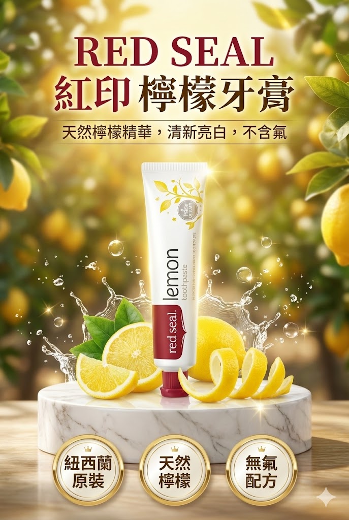 RED SEAL 紅印檸檬牙膏，天然檸檬精華，清新亮白，無氟配方，源自紐西蘭原裝。