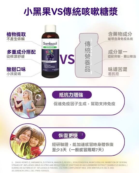 小黑果配方對比傳統止咳糖漿，味道好入口，成分更天然。