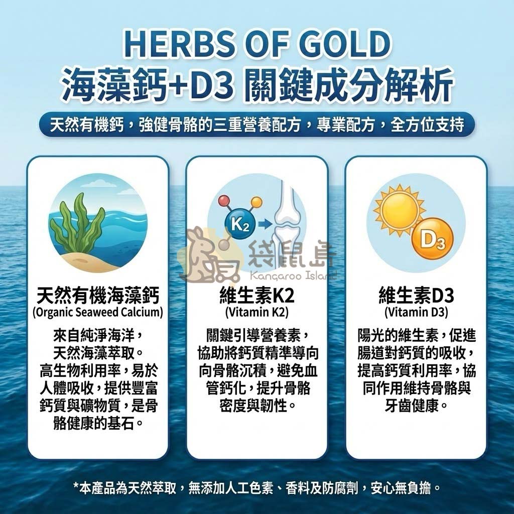 海藻鈣關鍵成分 有機鈣源 維生素K2引導鈣質 D3促進吸收