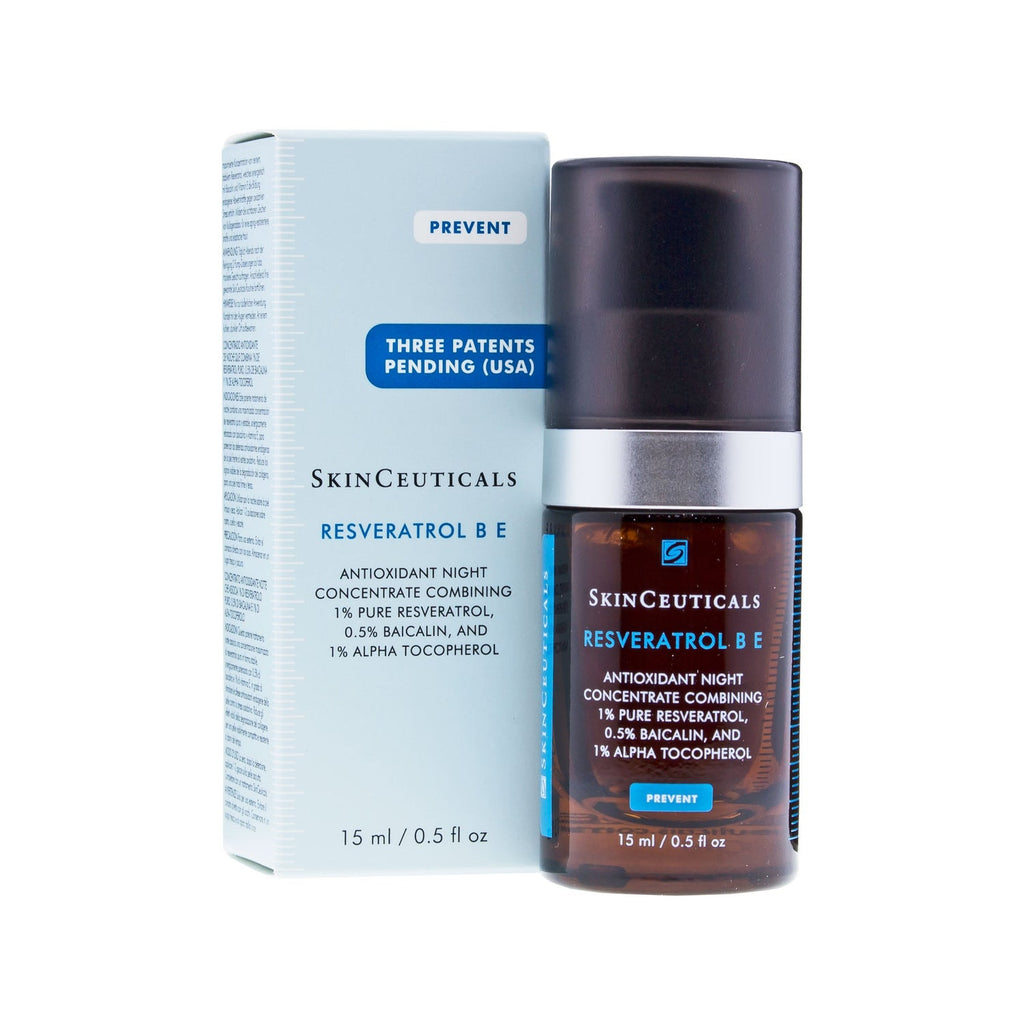 SkinCeuticals 修麗可白藜蘆醇抗氧化夜用精華 Resveratrol B E 30ml 含盒裝與瓶身正面照
