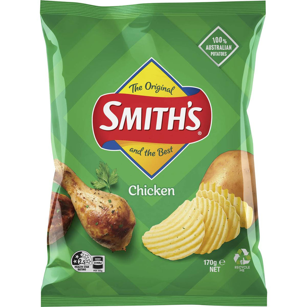 Smith's 烤雞風味洋芋片正面包裝，展示烤雞腿與馬鈴薯