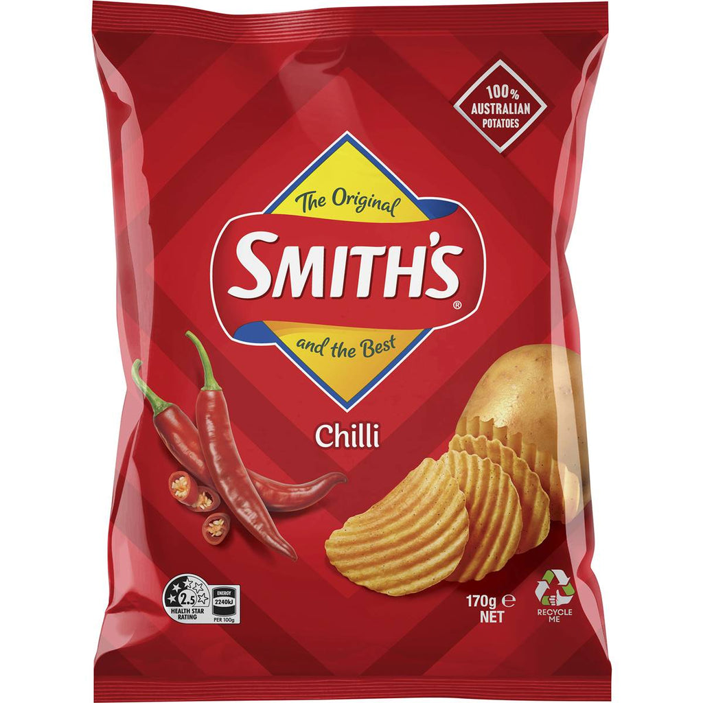 Smith's 波浪洋芋片香辣口味正面包裝，展示辣椒與馬鈴薯形象