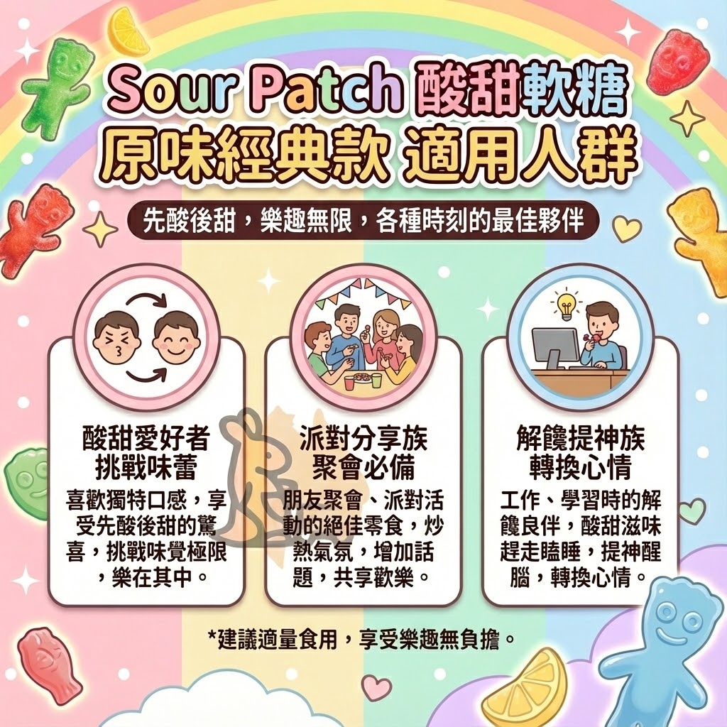 Sour Patch 適用人群 - 酸甜愛好者、派對聚會分享與解饞提神族