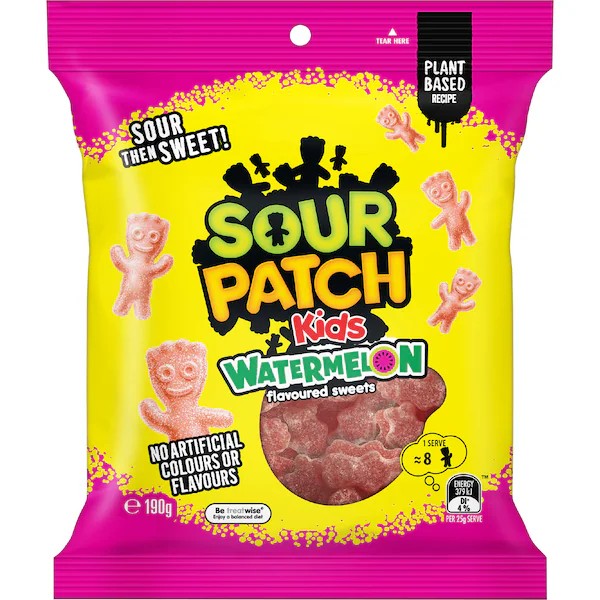 Sour Patch Kids 澳洲酸甜軟糖 西瓜口味 190g - 植物基粉色包裝