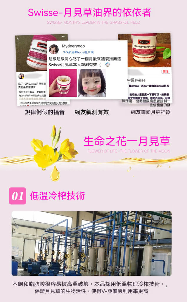 Swisse月見草油低溫冷榨技術，保留營養完整度與活性