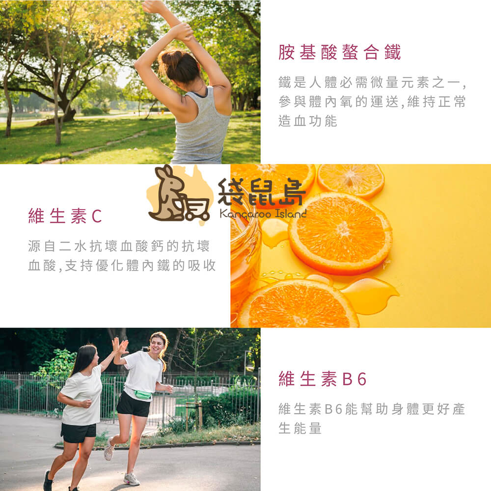 Swisse補鐵成分含維生素C與B6，有助鐵吸收與能量產生