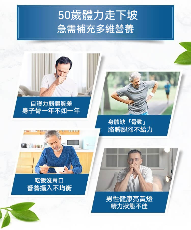 年過50男性常見營養不足問題：免疫力低、骨質流失、營養不均衡，Swisse綜合維他命協助補強