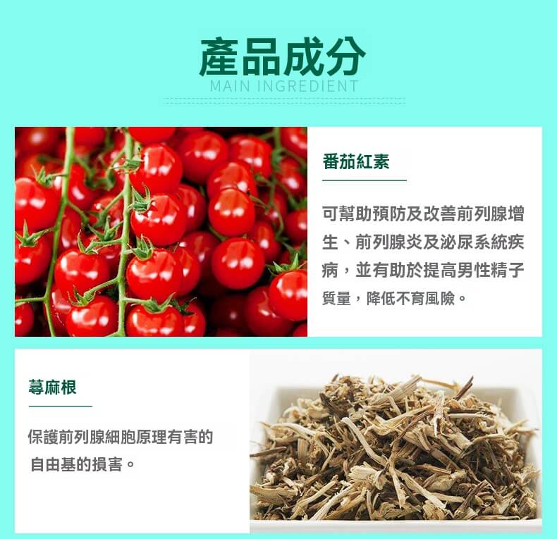 Swisse 前列腺保健片含番茄紅素、葛麻根，有助抗氧化與提升男性精子品質、減少前列腺自由基傷害