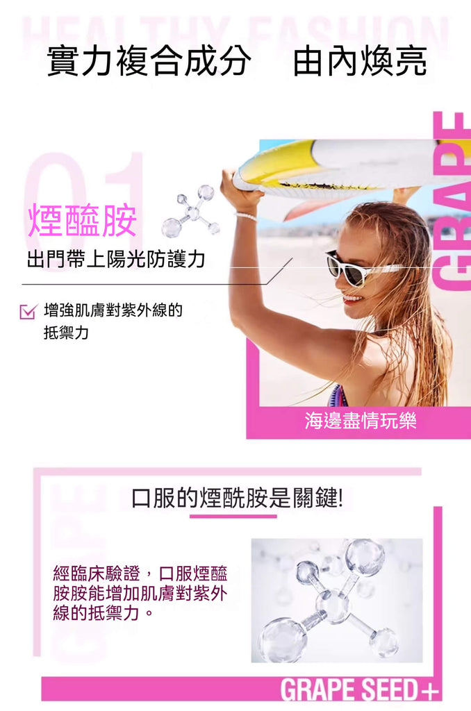 戶外防曬強化，Swisse葡萄籽煙醯胺補充抗紫外線保養力