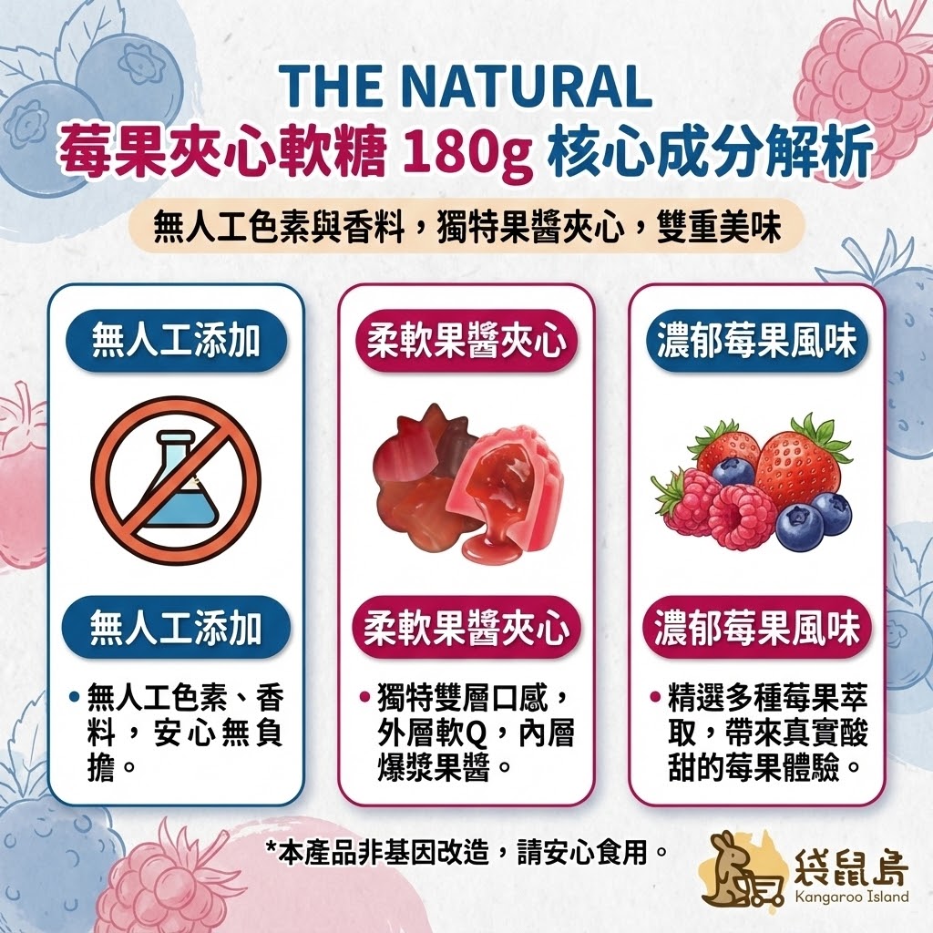 The Natural 莓果軟糖成分解析 - 無人工添加、柔軟果醬夾心與濃郁莓果風味