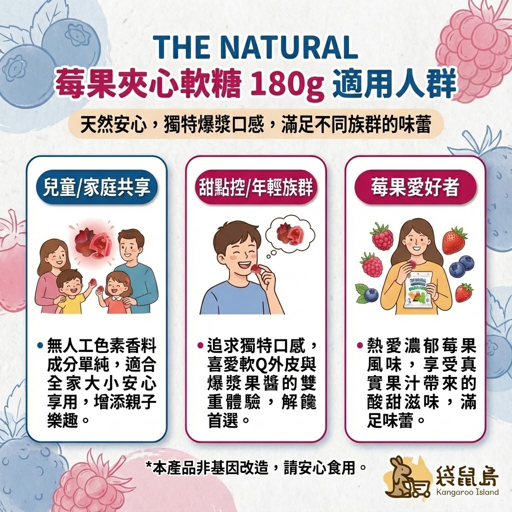 The Natural 莓果夾心軟糖適用人群 - 家庭共享、甜點控與莓果愛好者