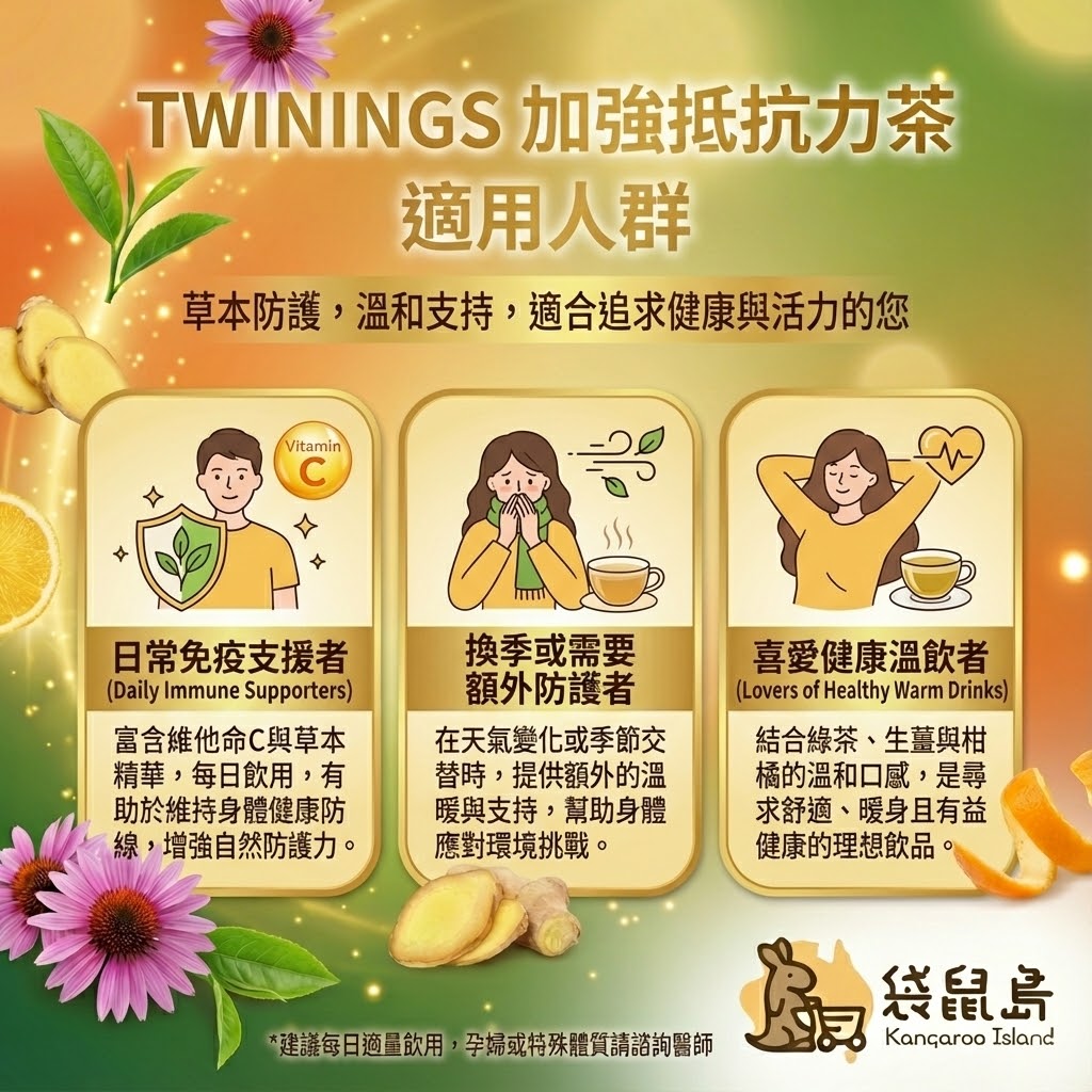 Twinings 抵抗力茶適用人群 - 日常免疫支援、換季防護與喜愛健康溫飲者