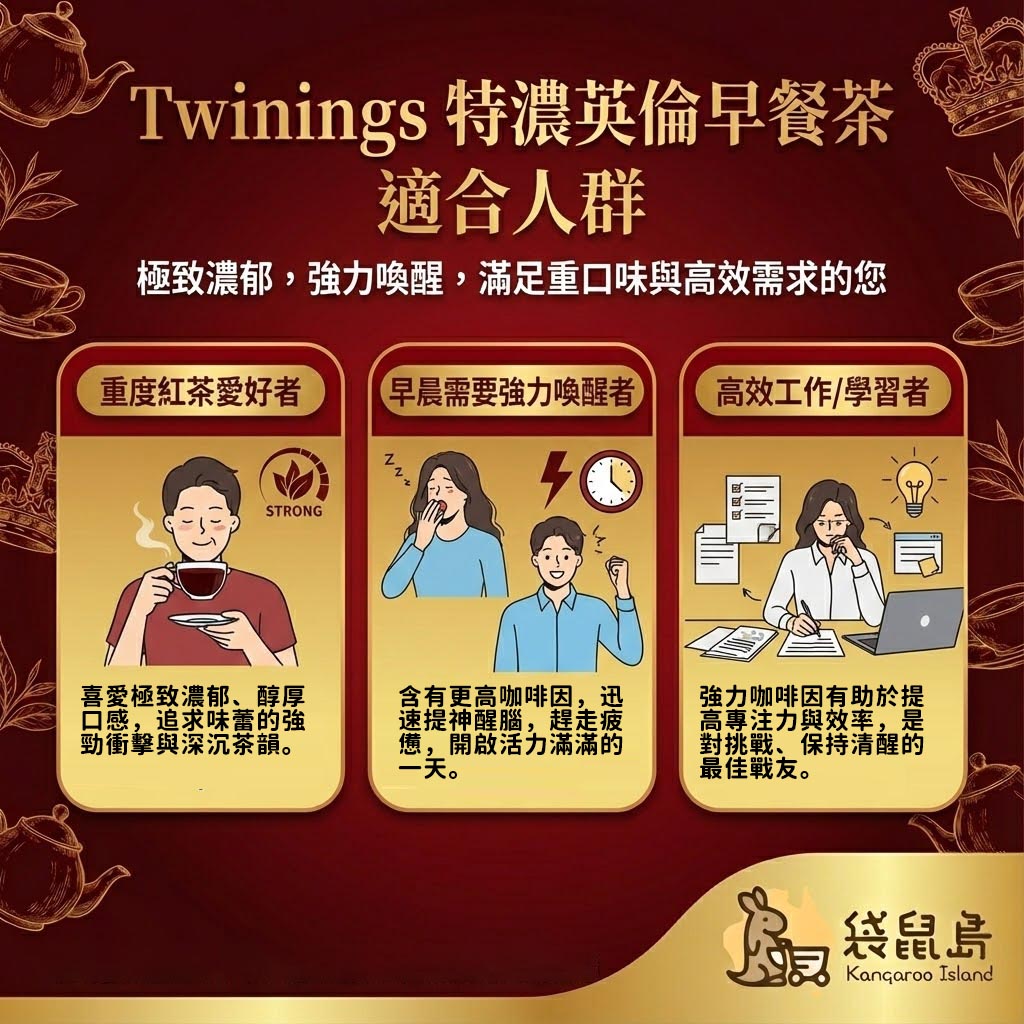 Twinings 特濃茶適用人群 - 重度紅茶愛好者、早晨強力喚醒與高效工作者